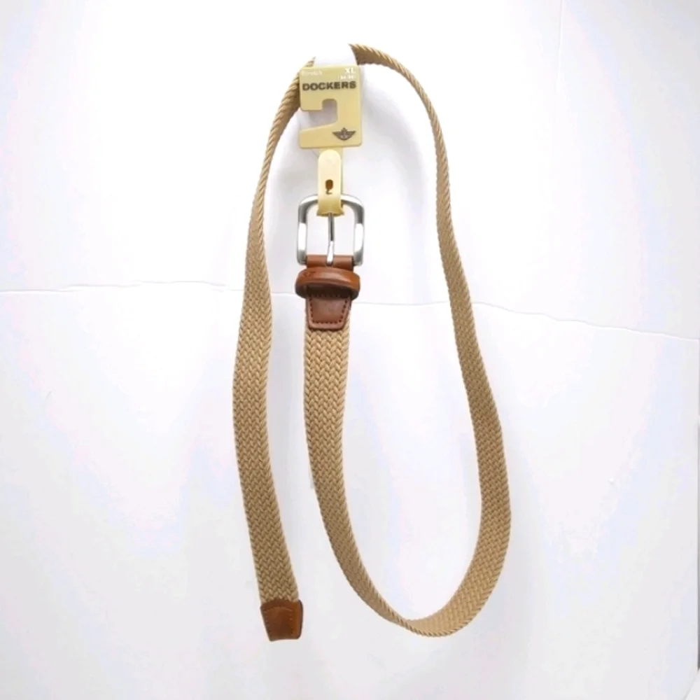 Big Boy's DOCKERS Khaki and Leather Woven Elastic Belt XL NWT